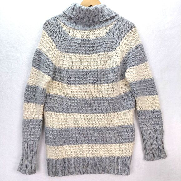 GAP Cable Knit Sweater Womens Size M Gray Cream Striped Wool Alpaca Shawl Collar - Picture 7 of 10